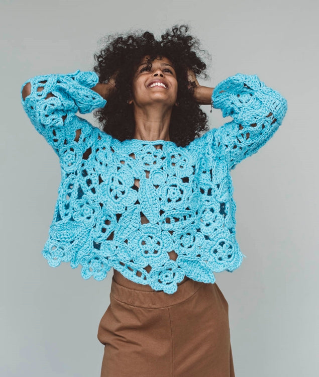 Aimee Top – Advanced Crochet Kit with Flowers and Leaves in Woolpaca ...